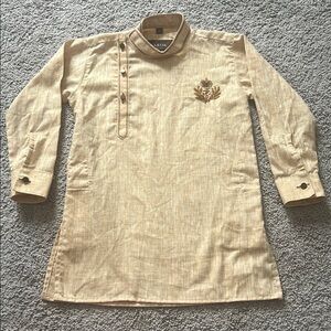 Tan Kurta with Stand-Up Collar and Embroidery